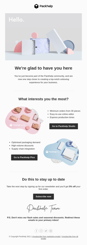 Packhelpオンボーディングメール