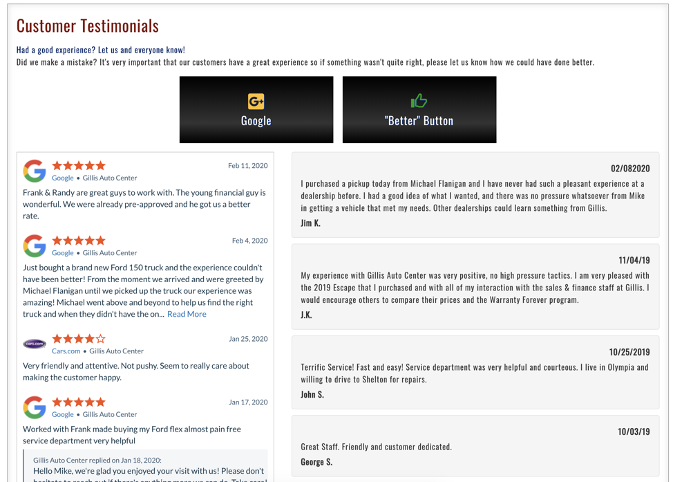 Exemplu de recenzii listate de un dealer