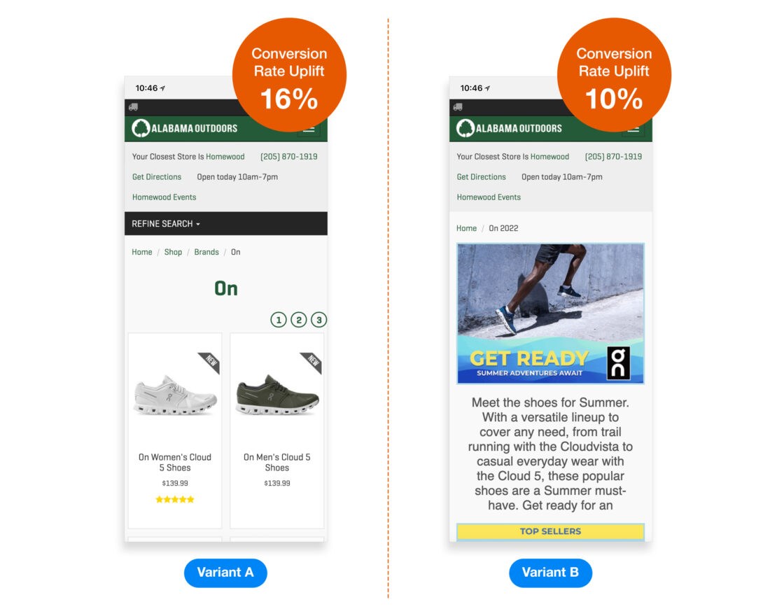 การทดสอบ A/B หน้า Landing Page ของ Alabama Outdoors