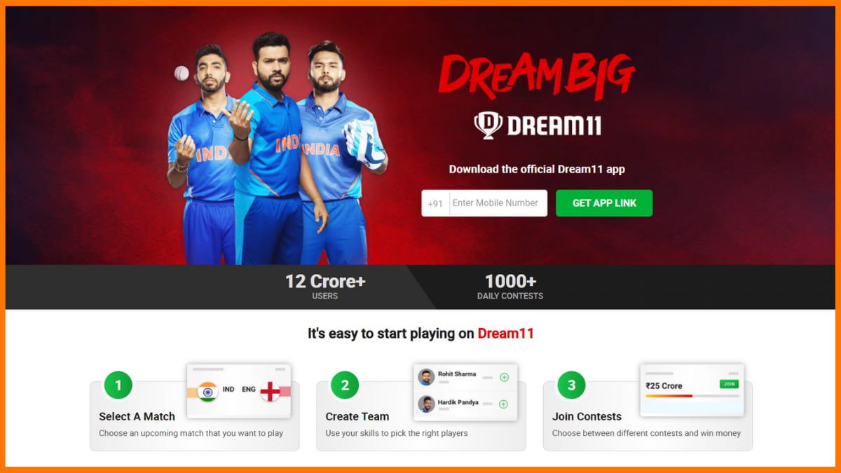 Página de inicio de Dream11