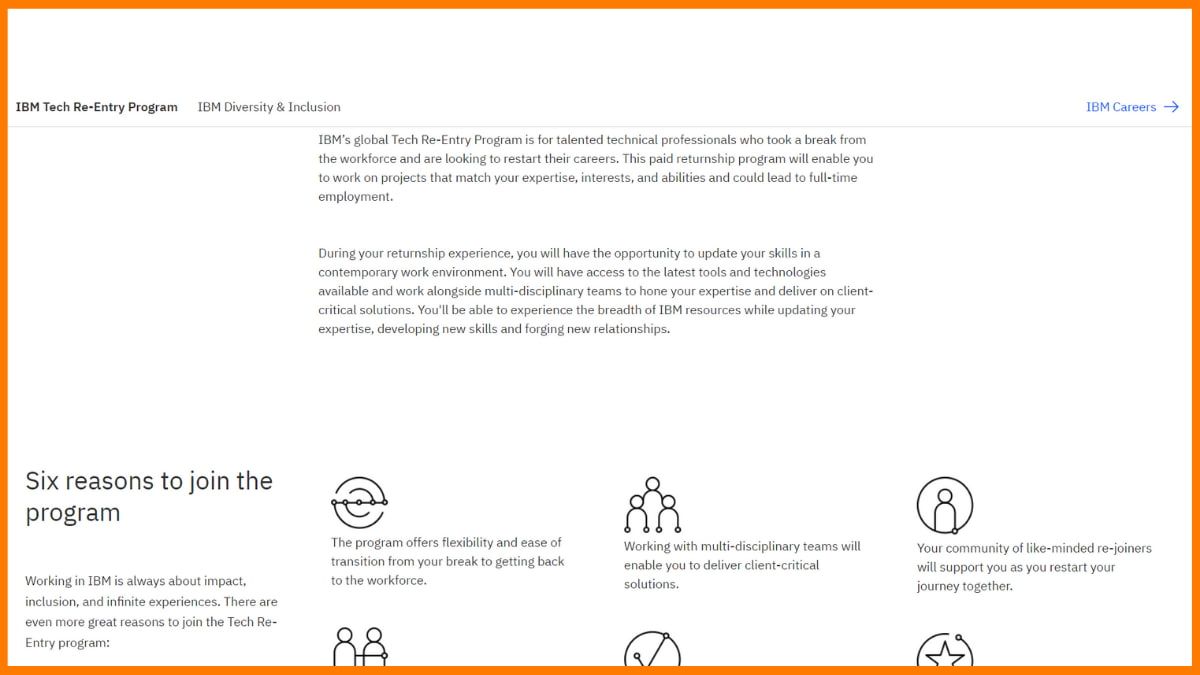 Homepage des Tech-Re-Entry-Programms von IBM