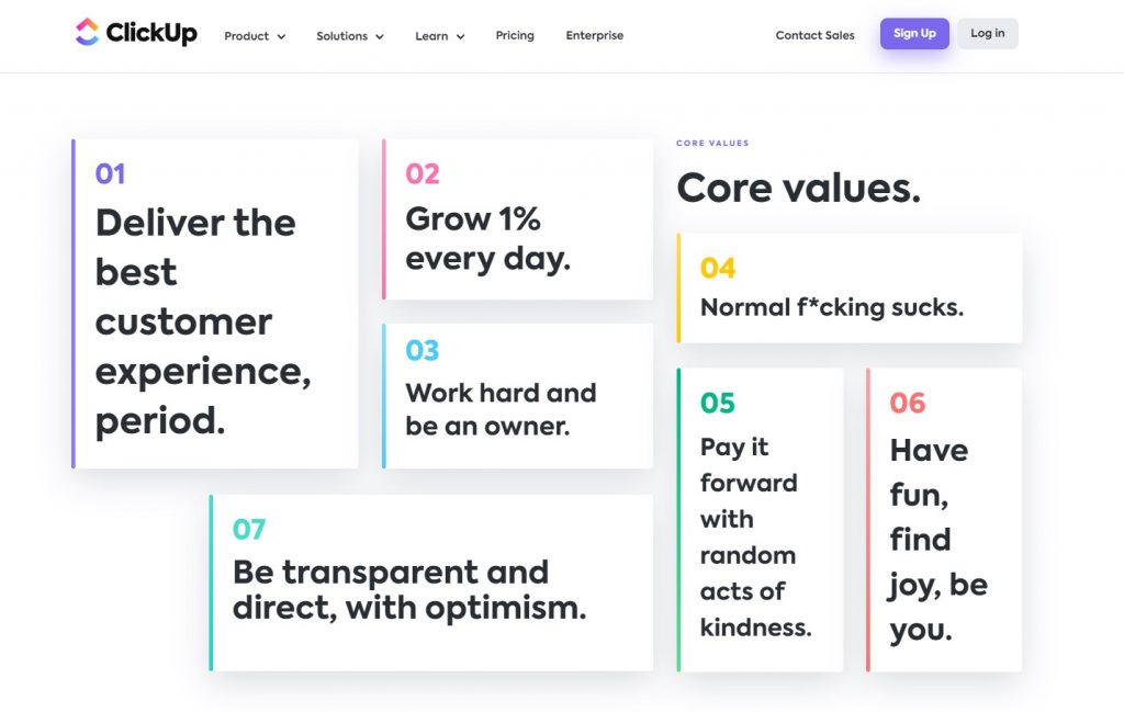 Clickup su pagina - Come scrivere un su di noi per una nuova azienda - Copify blog