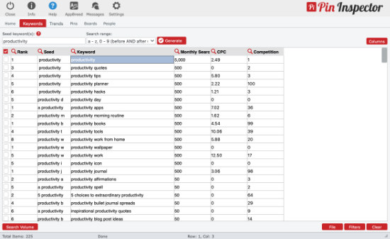 Herramientas de marketing de Pinterest | Interfaz del inspector de clavijas | PinInspector.com