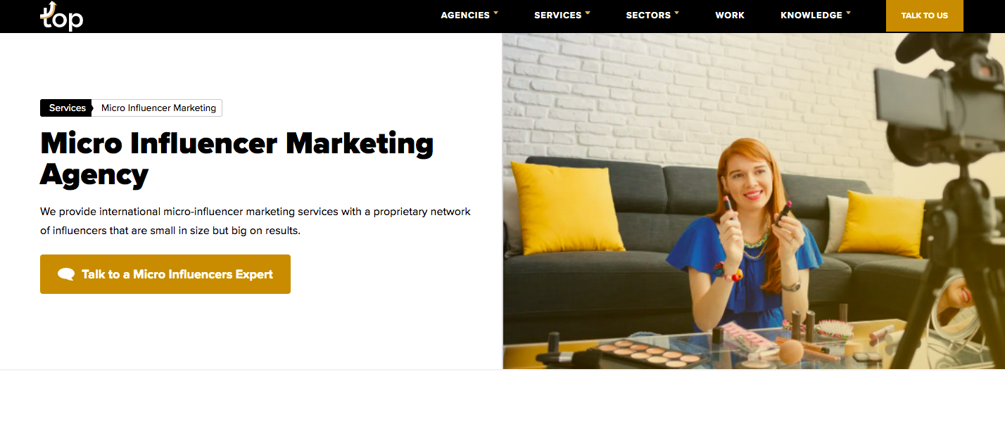 Topagencyのランディングページ| Topagency.com/micro-influencer-marketing