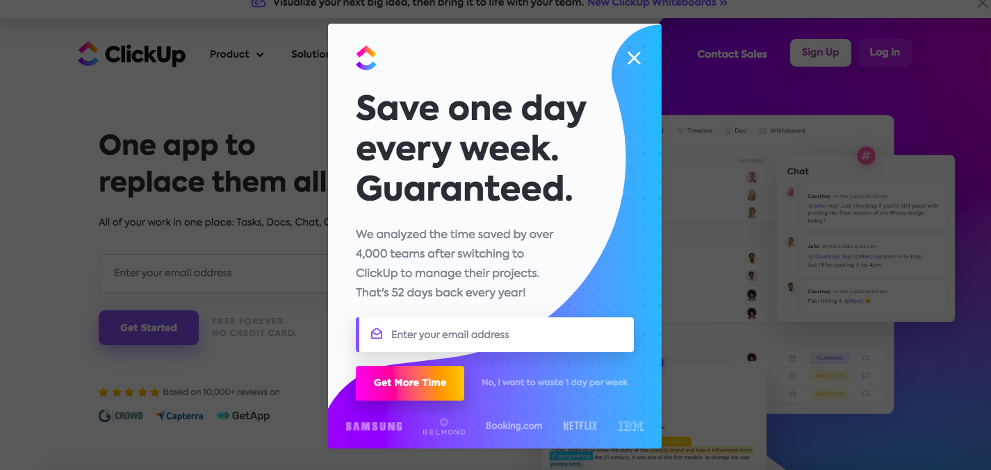 Clickupのポップアップ
