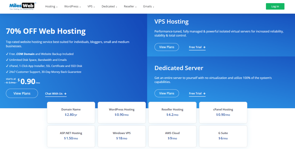 MilesWeb Shared Hosting-Pläne und Preise
