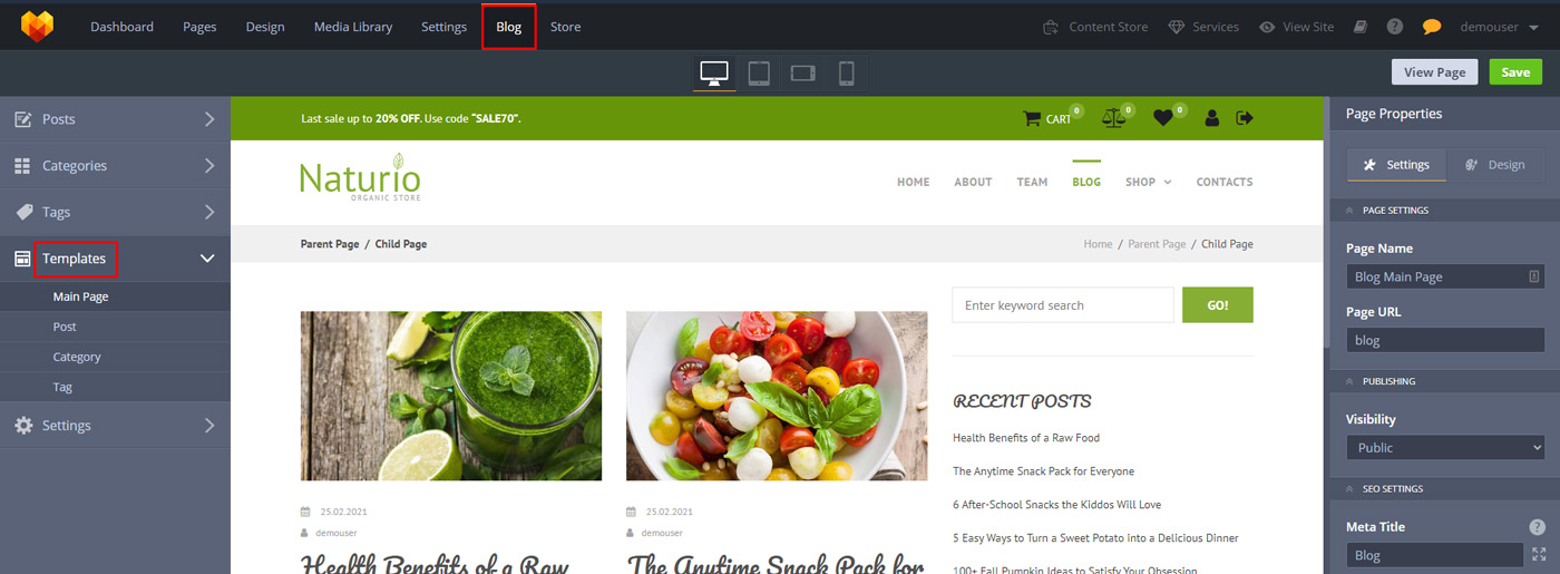 Функционал блога MotoCMS