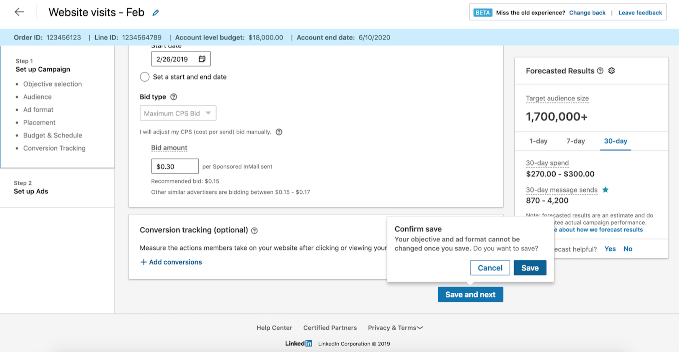 LinkedIn إضافة تتبع التحويل