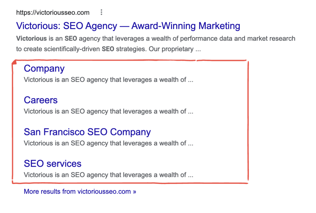 مثال على روابط أقسام موقع Google