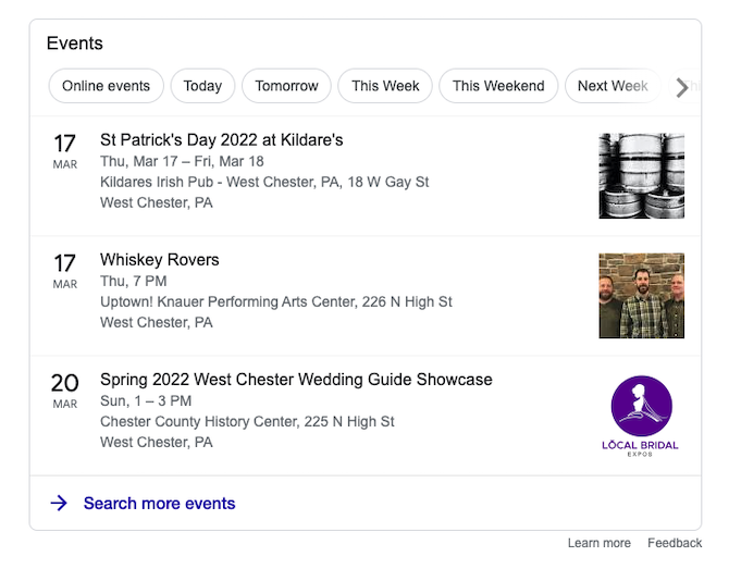 مثال على أحداث المقتطفات المنسقة