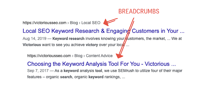 فتات الخبز في مثال SERPs