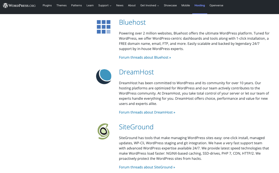 Von WordPress empfohlenes Hosting im Jahr 2022