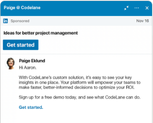 ตัวอย่าง InMail ที่สนับสนุนของ LinkedIn