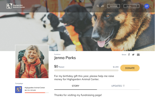 page de collecte de fonds