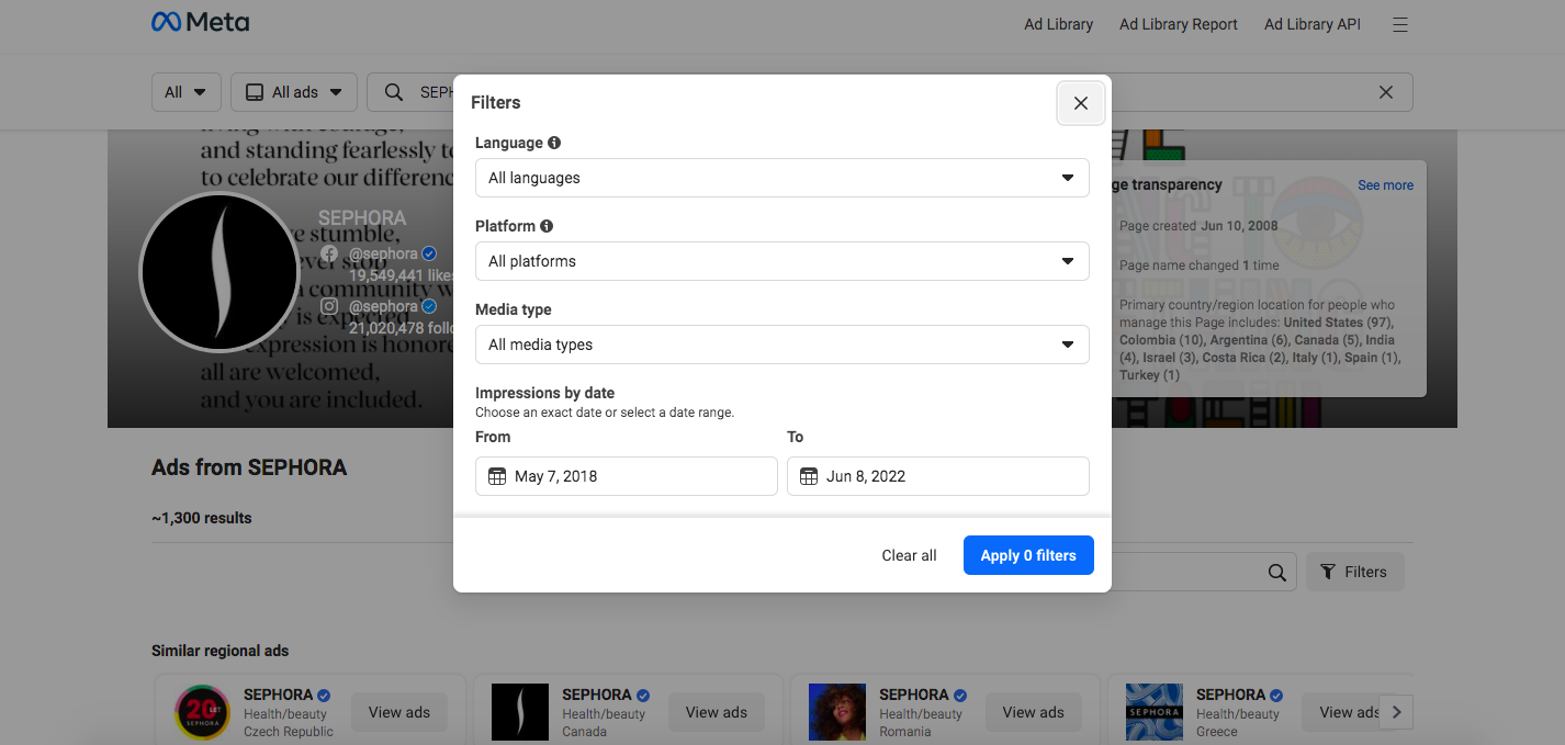경쟁자 감시 | 필터 | 페이스북닷컴