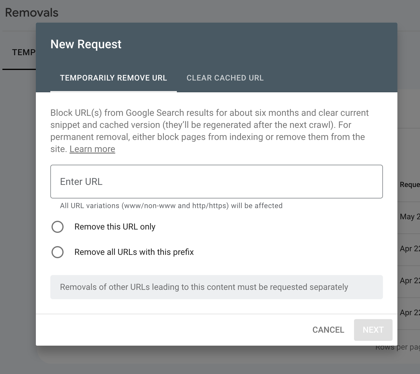 طلب إزالة من فهرس Google