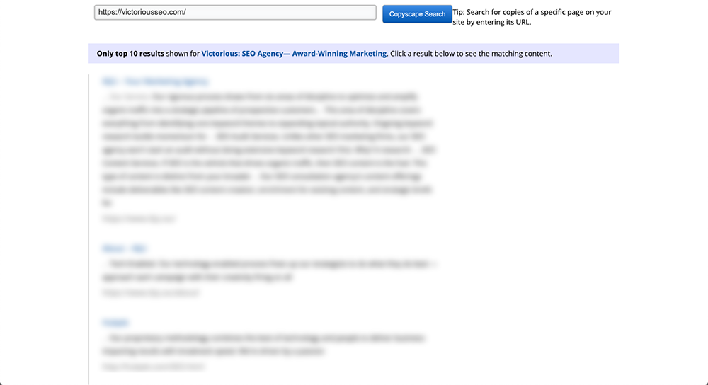 نتائج copyscape للمحتوى الخارجي المكرر