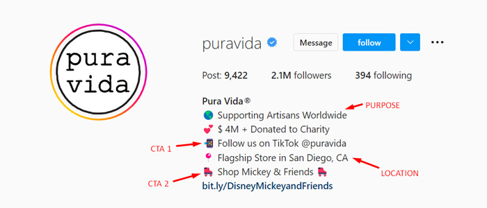 Аккаунт Pura Vida в Instagram