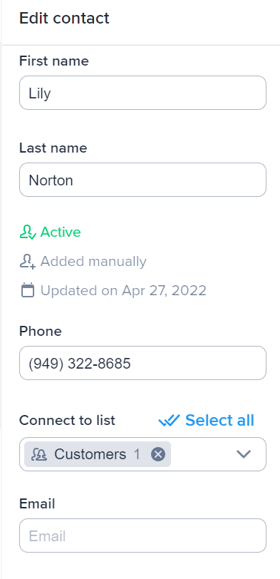 รายละเอียดการจัดการติดต่อใน Inbox