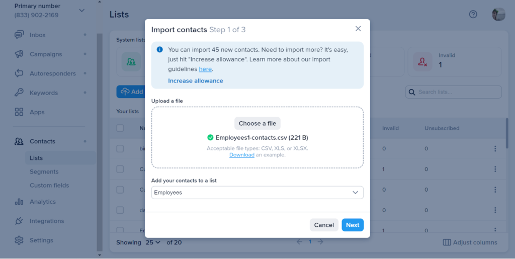 การนำเข้าและจัดการรายชื่อติดต่อทาง SMS