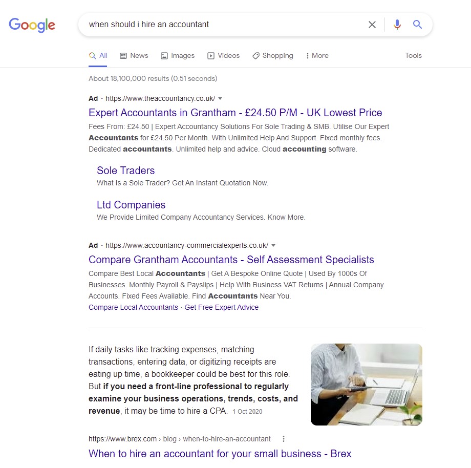"회계사는 언제 고용해야 하나요?"에 대한 Google 검색 결과입니다.
