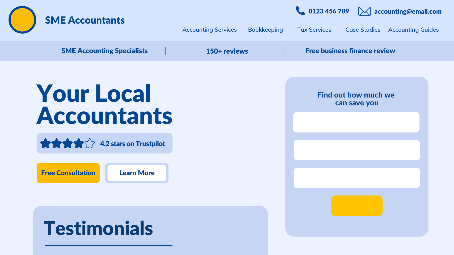 회계 웹사이트 레이아웃의 예