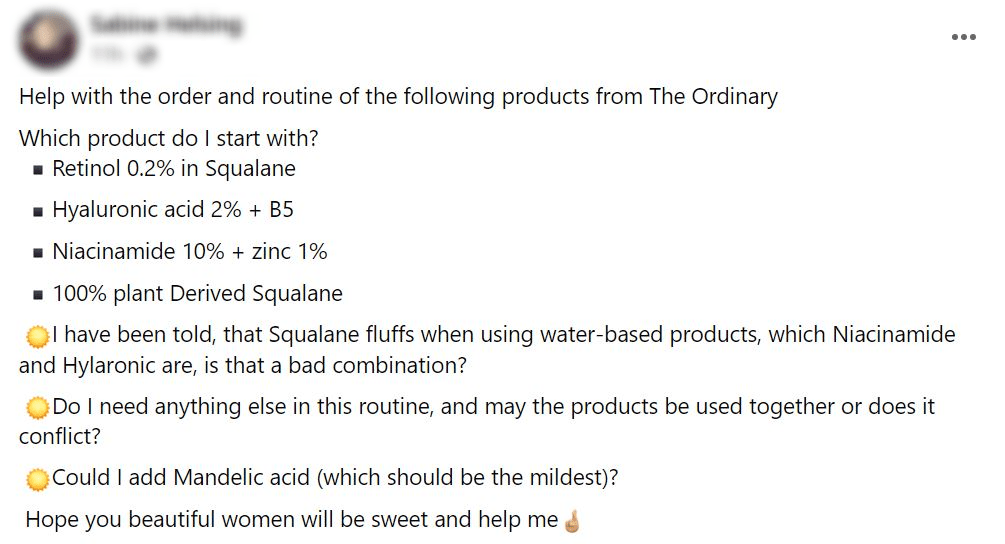 Facebookグループでの顧客の質問