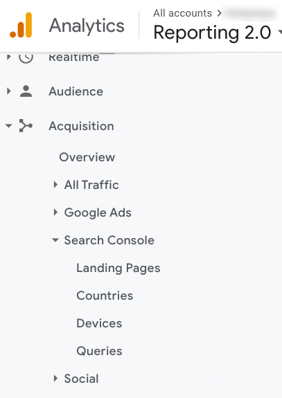 تقارير وحدة تحكم البحث في تحليلات جوجل