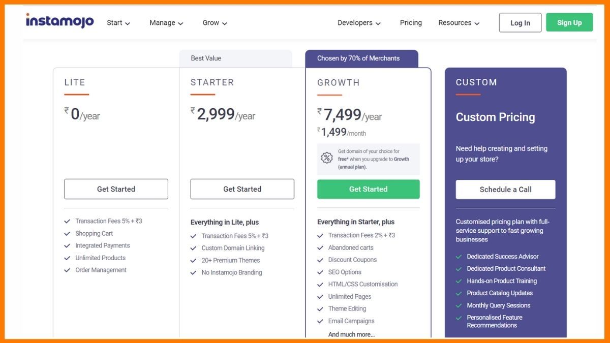 تسعير متجر Instamojo