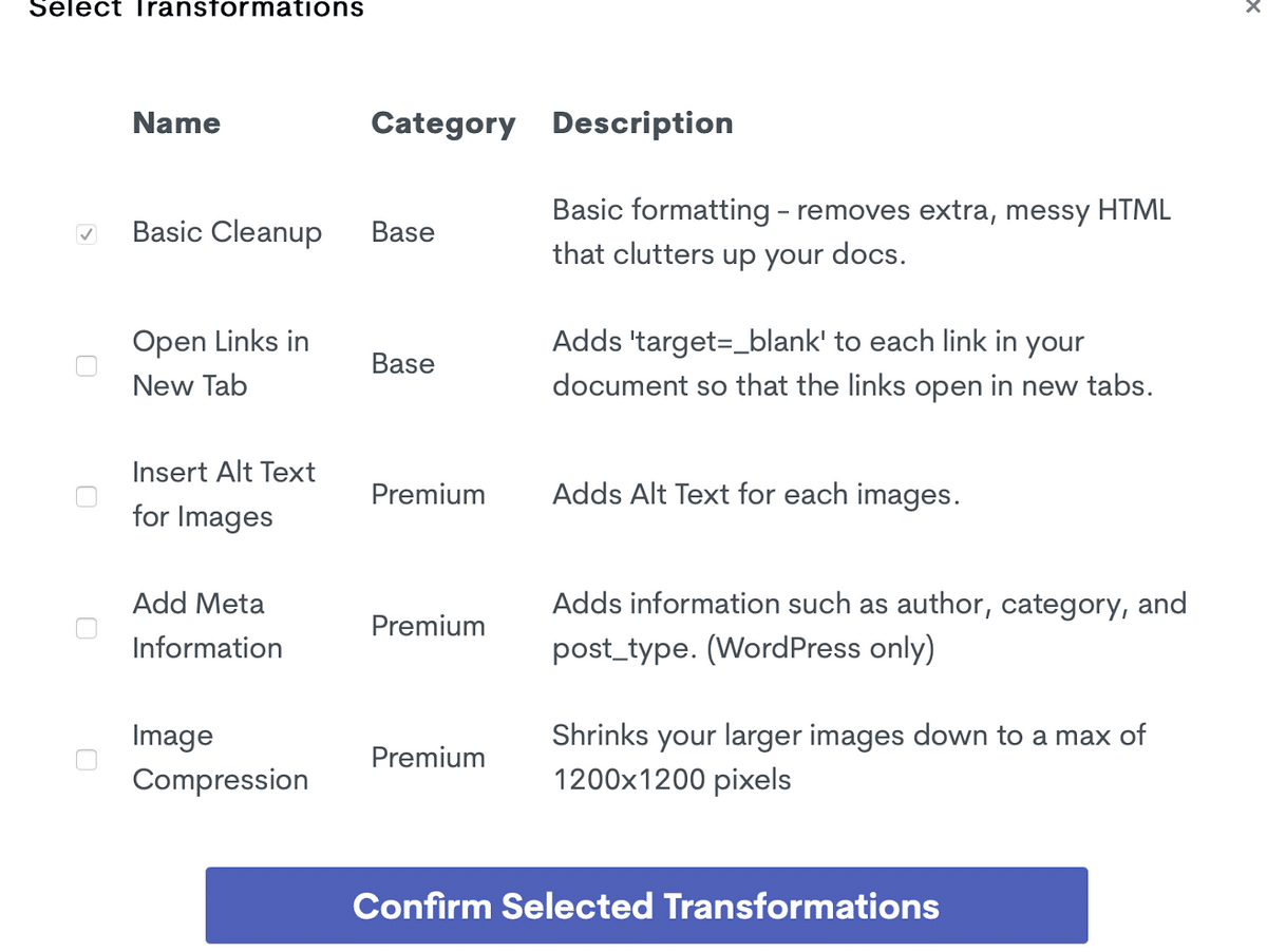 ภาพหน้าจอของตัวเลือกการส่งออก