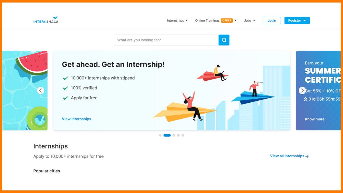 Internshalaウェブサイト
