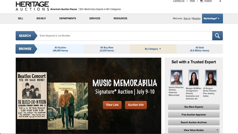 헤리티지 경매 홈페이지