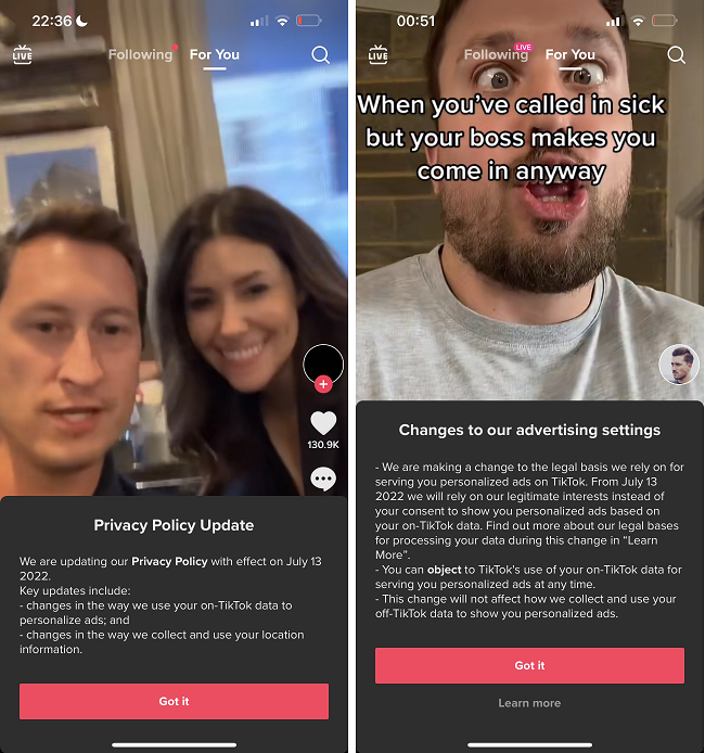 TikTokデータプライバシー通知