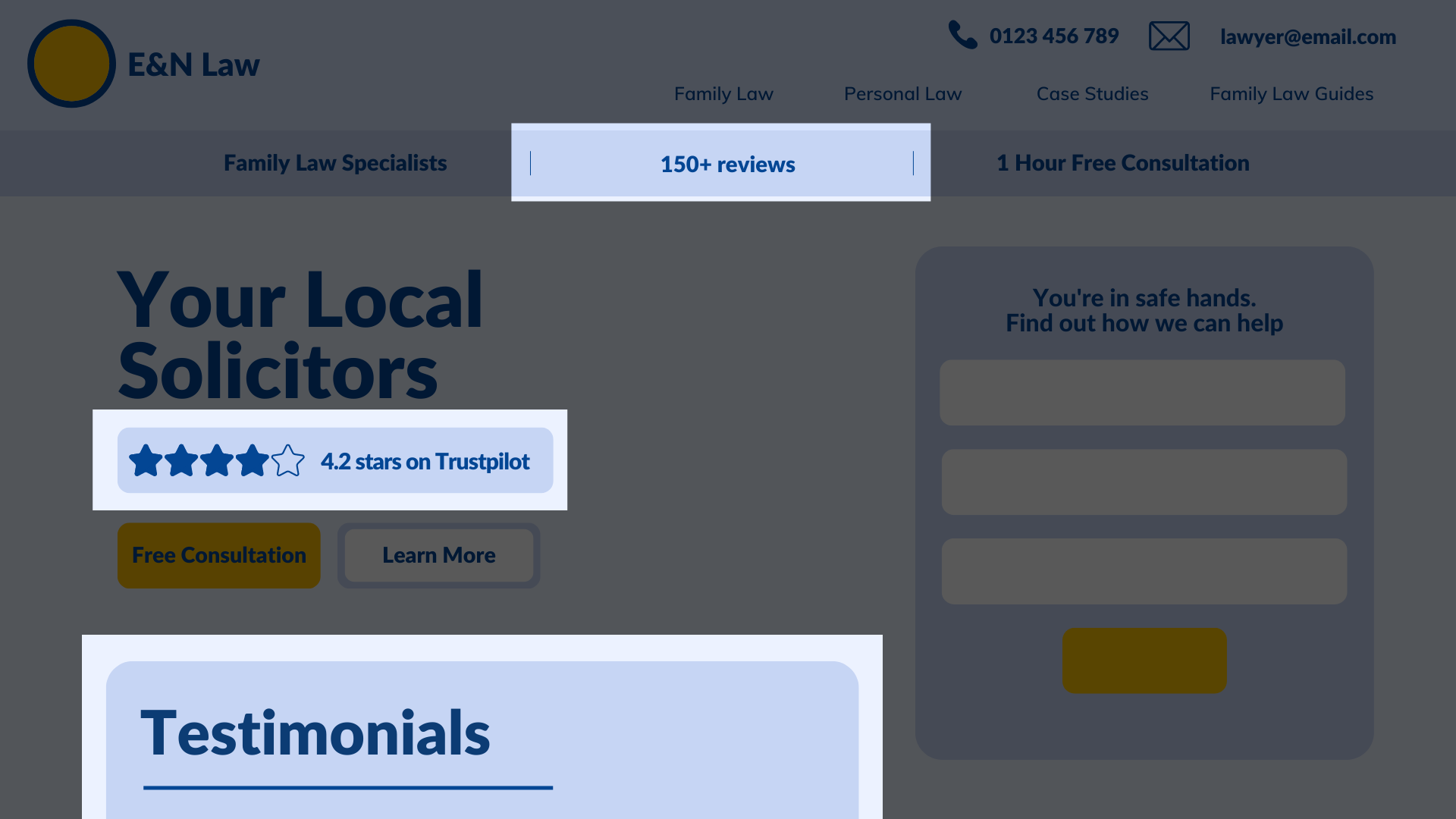 法律のウェブサイトでの社会的証明の例