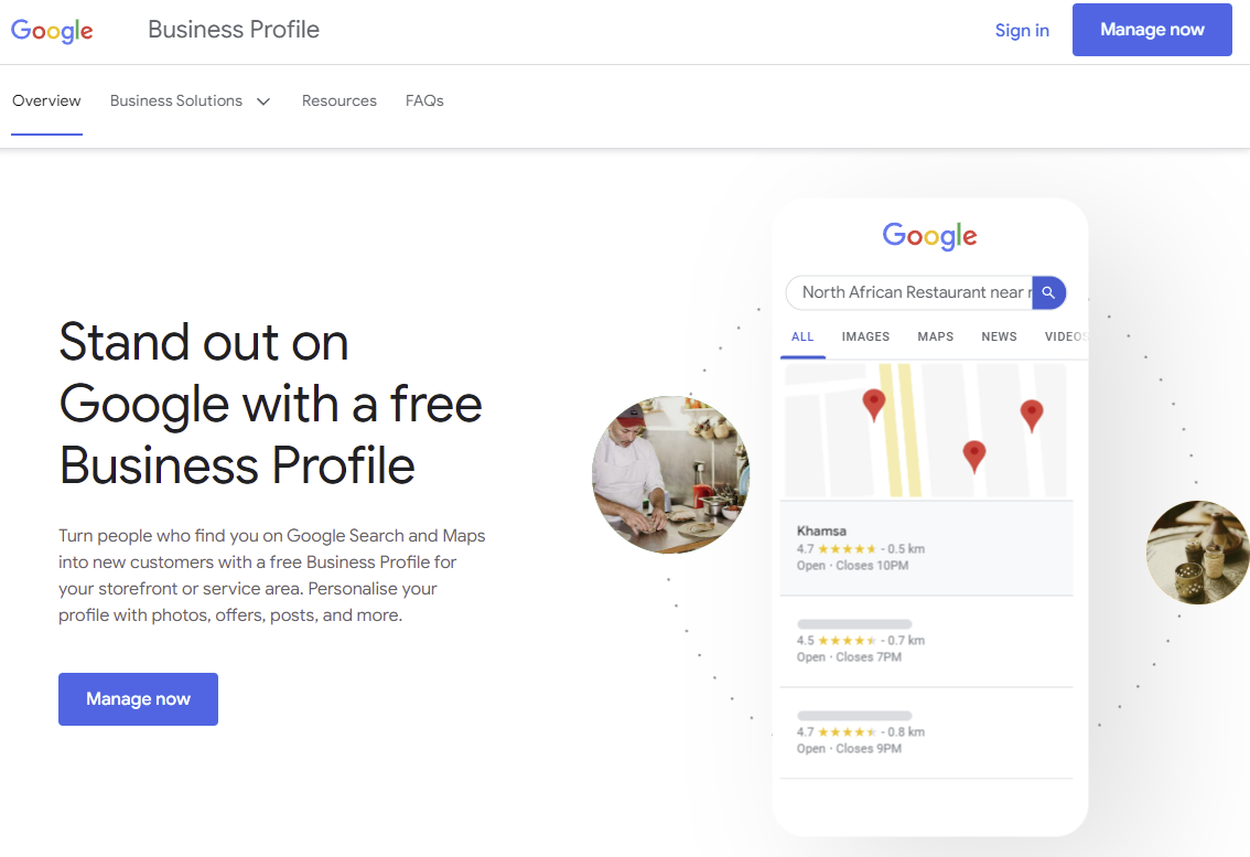GoogleBusinessProfileホームページのスクリーンショット