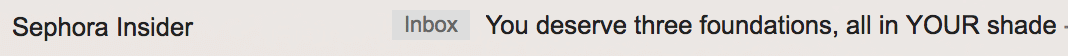 Sephora – 电子邮件主题行 – 个性化 – 产品推荐