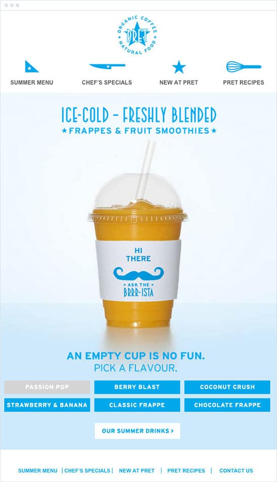 Pret a Manger – 交互式电子邮件内容