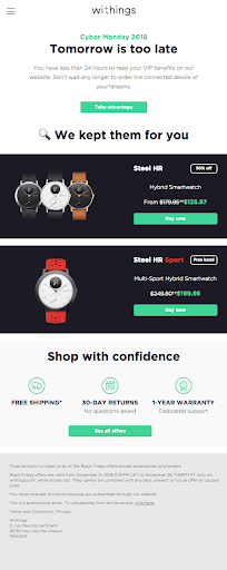 以 Wthings 为例。大胆的“明天为时已晚”不仅引人注目，而且营造出一种紧迫感，激发消费者采取行动。