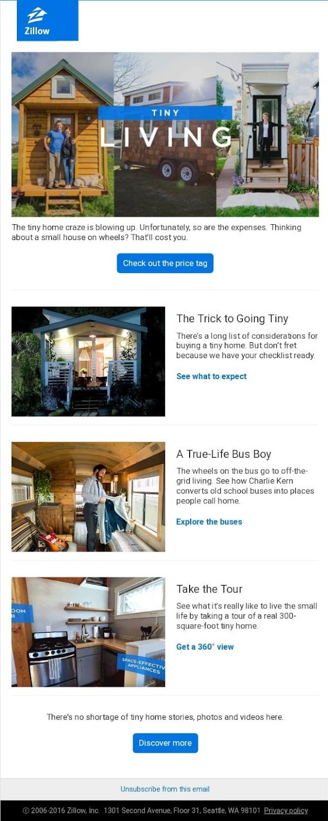 Net bir tasarım hiyerarşisi ile minimalist bir tasarıma sahip E-posta Bülteni örneği