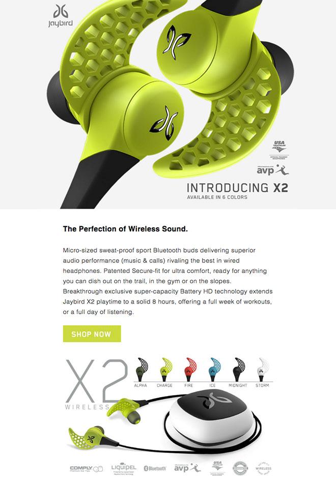 O copywriting de e-mail do Jaybird tem o direito de descrever como este produto funcionará para o consumidor