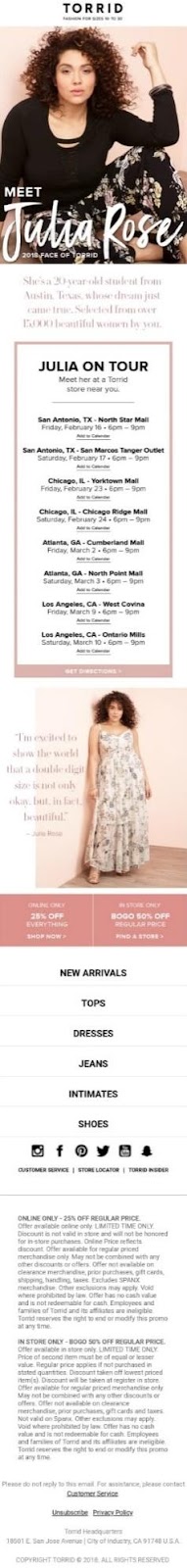 Torrid anuncia a turnê 2018 da modelo Julia Rose