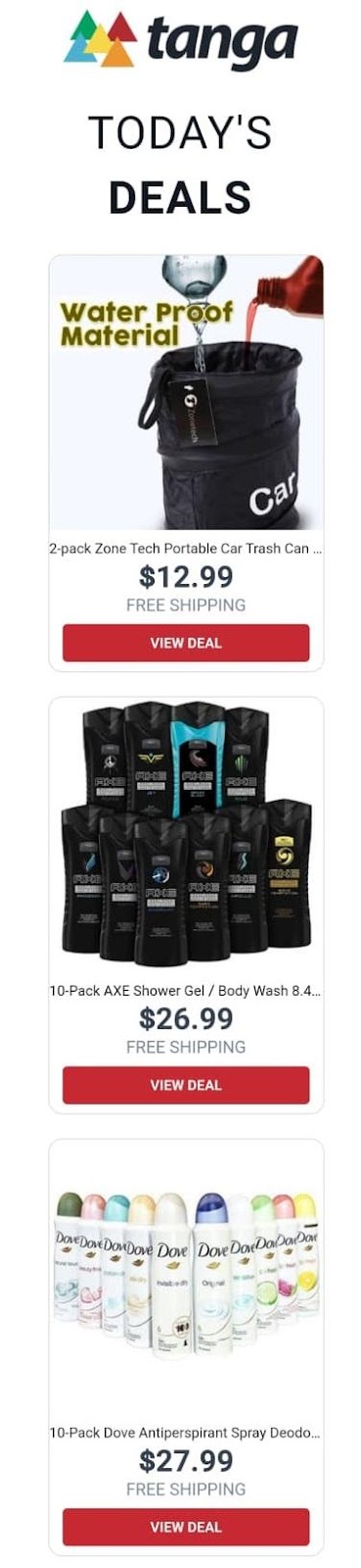 Anúncio de e-mail Tanga para ofertas de hoje