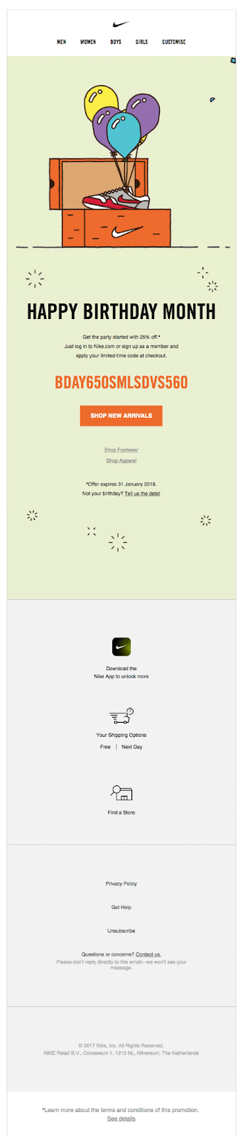A Nike celebra os aniversários dos seus clientes durante todo o mês!