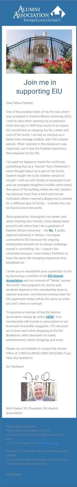 استخدم برنامج تتبع القبول مع أتمتة البريد الإلكتروني لدعوتهم للانضمام إلى رابطة الخريجين لمؤسستك