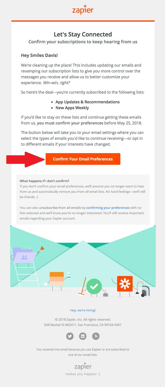 السماح للمشتركين الحاليين بتأكيد تفضيلات البريد الإلكتروني الشخصية الخاصة بهم