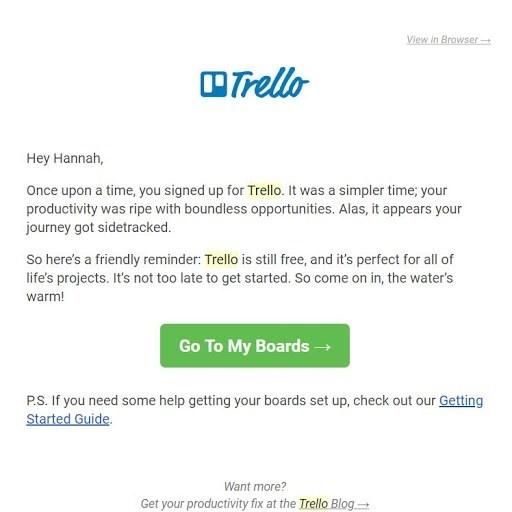 ตัวอย่างการตลาดผ่านอีเมล Trello