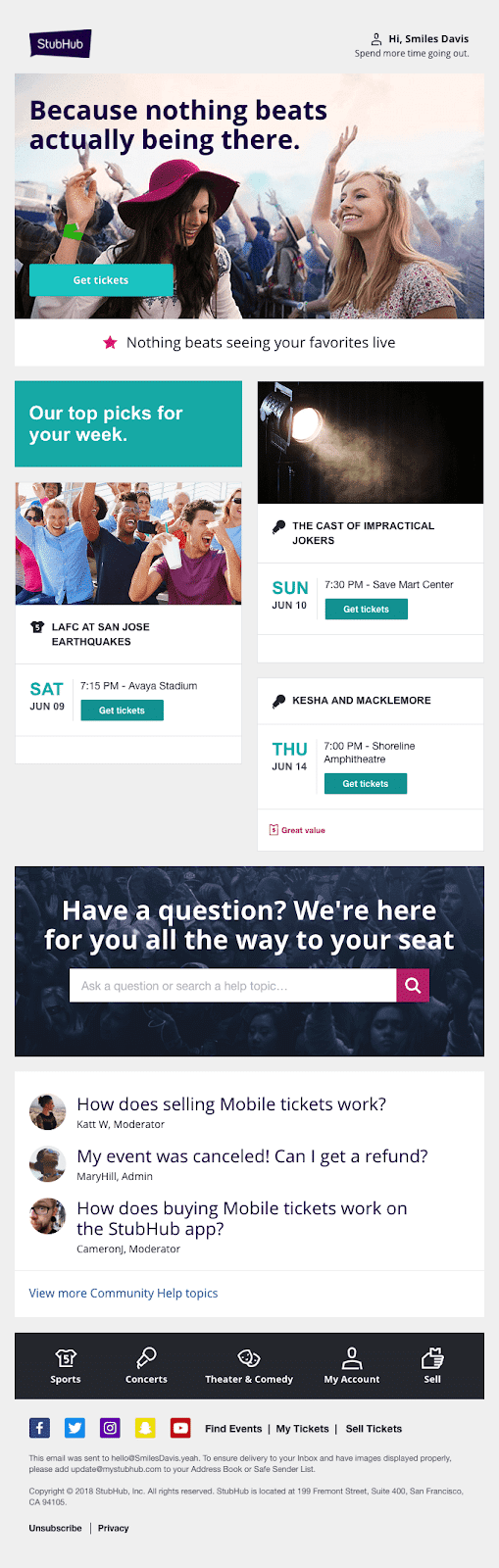 StubHub wie, co lubią użytkownicy i dostarcza im to