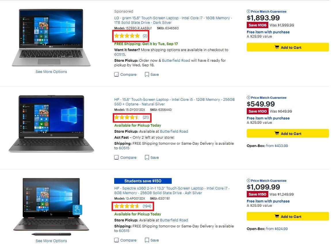 BestBuy używa ocen początkowych do informowania konsumentów o popularności produktu