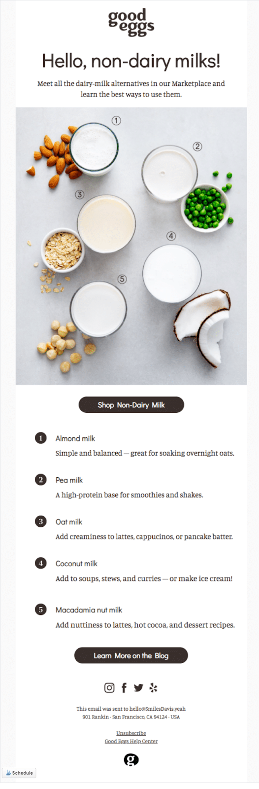 Quando usar a campanha de conscientização da marca Good Eggs por e-mail marketing