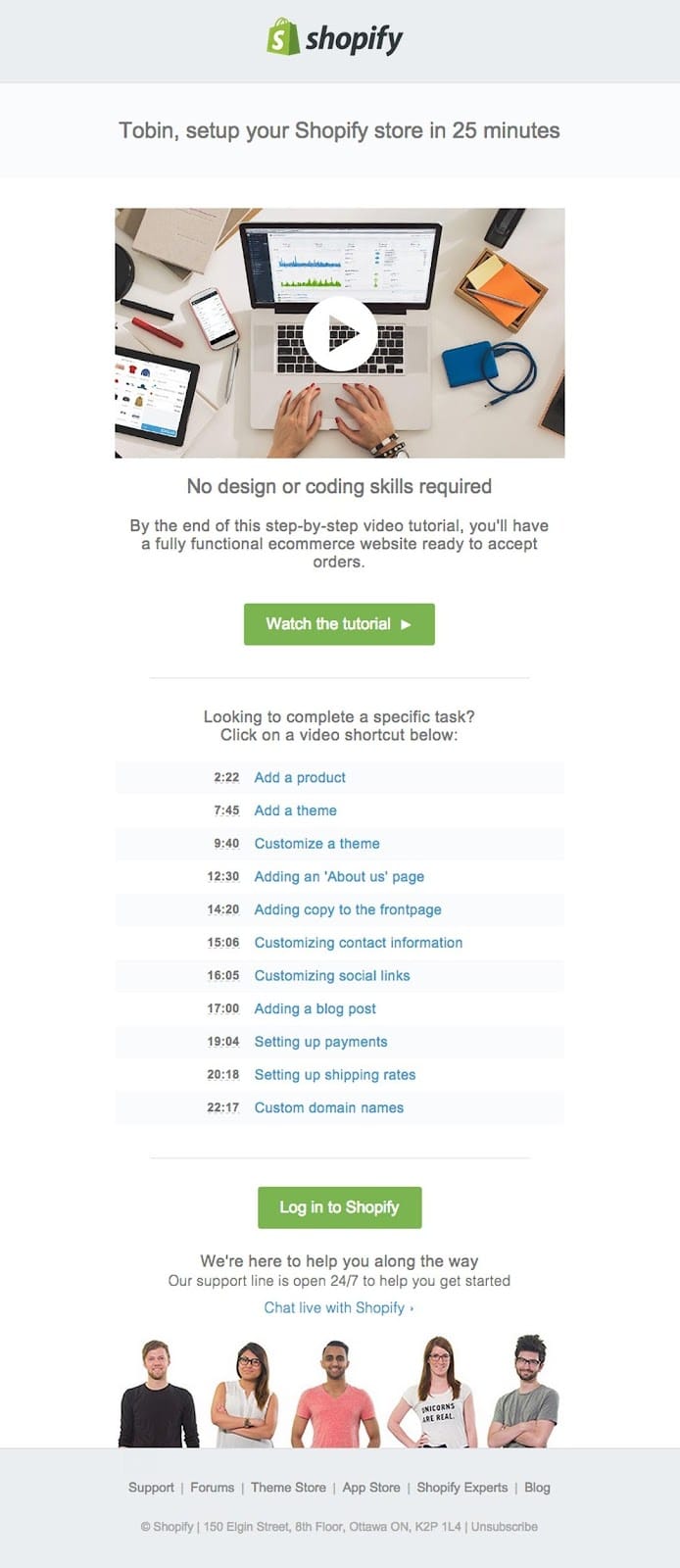 ตัวอย่างเนื้อหาวิดีโอของ shopify